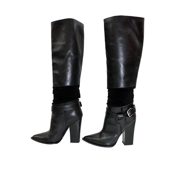 $1,200 THAKOON ITALIAN WESTERN POINTED TOE THIGH HIGH LEATHER BOOTS BUCKLE 36 - Picture 4 of 11